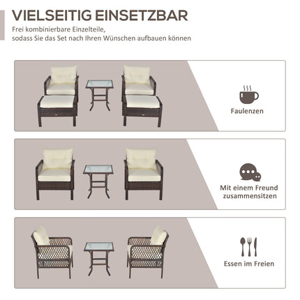 Rattan balcony furniture set - 4-seater sofa, stool & table