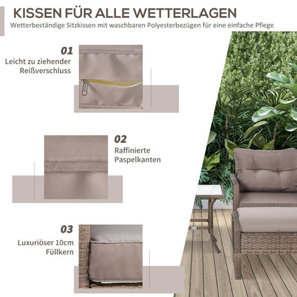 Rattan balcony furniture set - 4-seater sofa, stool & table