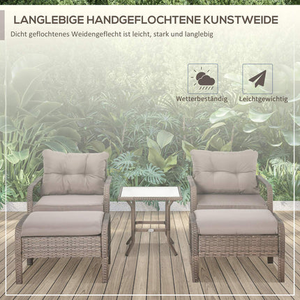 Rattan balcony furniture set - 4-seater sofa, stool & table