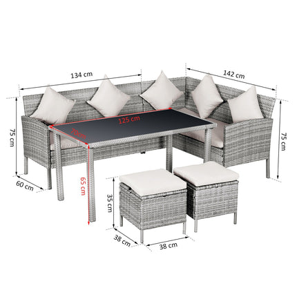 Garden furniture set in gray rattan with footstool, 134x60x75cm