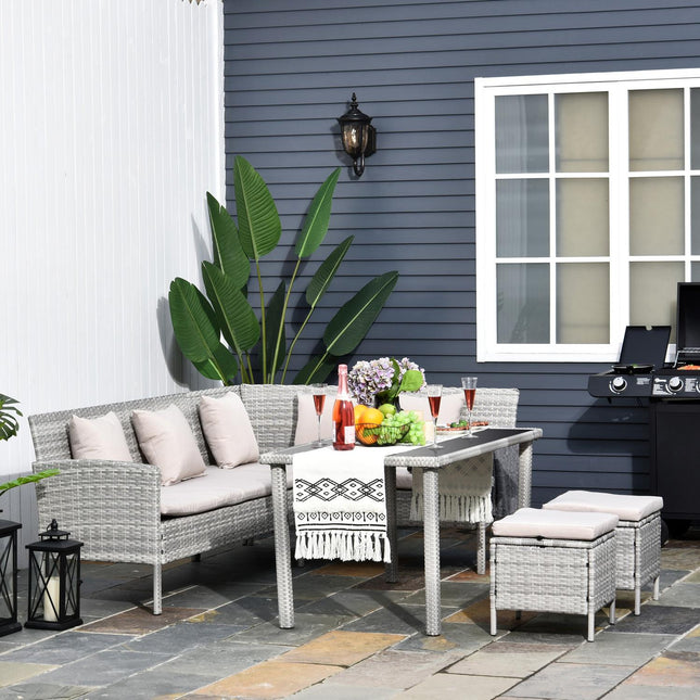 Garden furniture set in gray rattan with footstool, 134x60x75cm