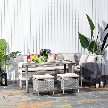 Garden furniture set in gray rattan with footstool, 134x60x75cm