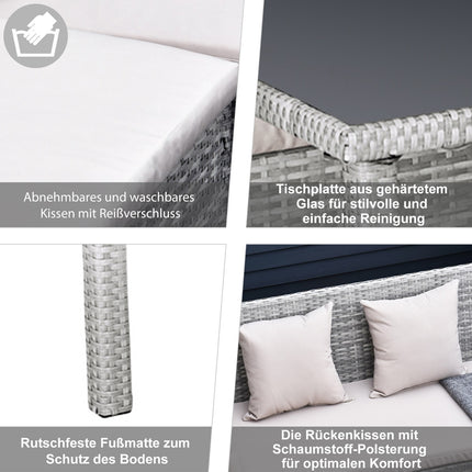 Garden furniture set in gray rattan with footstool, 134x60x75cm