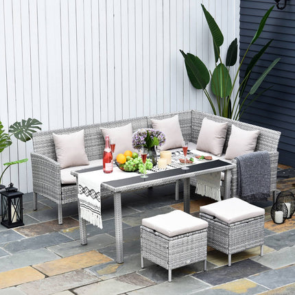 Garden furniture set in gray rattan with footstool, 134x60x75cm