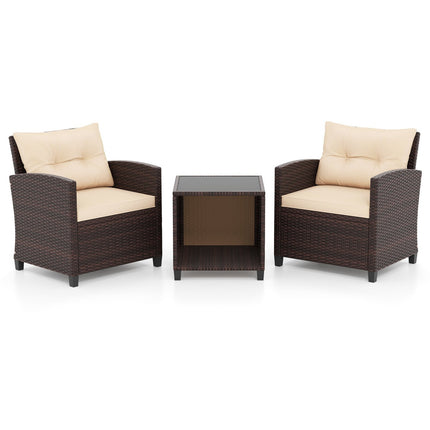 Rattan Garden Furniture Set with Cushions & Table, Brown
