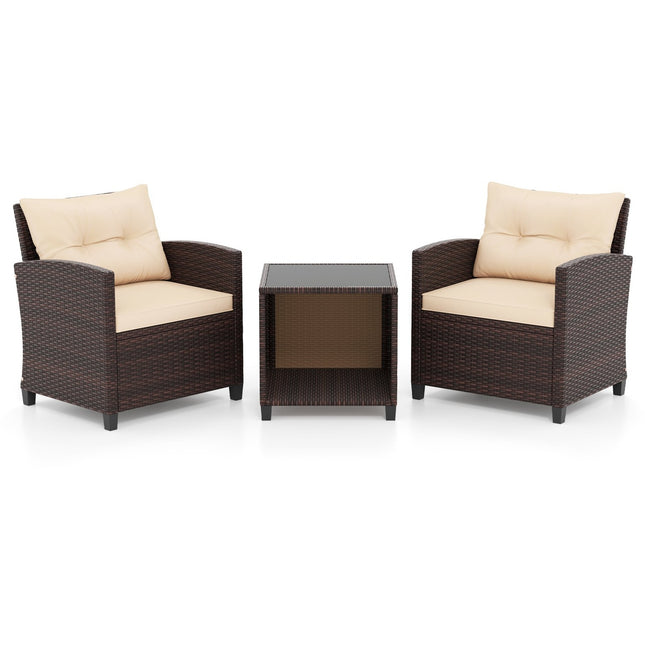 Rattan Garden Furniture Set with Cushions & Table, Brown