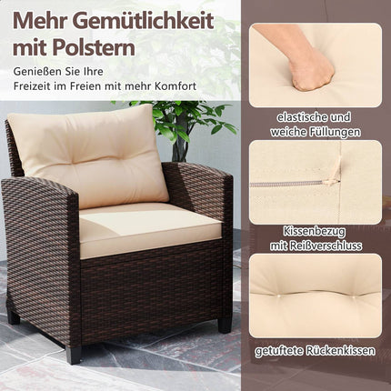 Rattan Garden Furniture Set with Cushions & Table, Brown