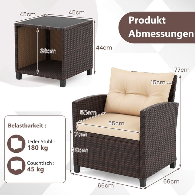 Rattan Garden Furniture Set with Cushions & Table, Brown