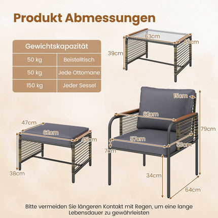 Rattan Garden Furniture Set with Cushions & Table, Grey