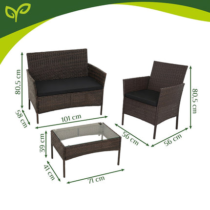 Rattan Garden Furniture Set with Cushions and Glass Table