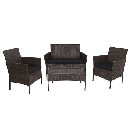 Rattan Garden Furniture Set with Cushions and Glass Table