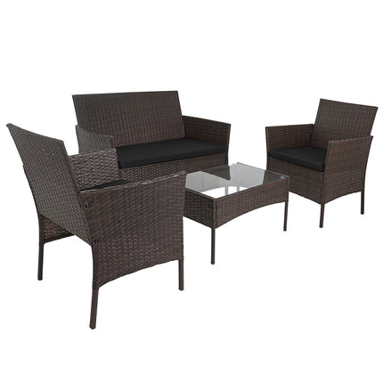 Rattan Garden Furniture Set with Cushions and Glass Table