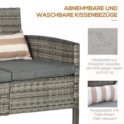 Three-seater garden sofa in rattan, cushions included, grey