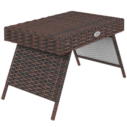 Weather-resistant folding garden table in rattan, brown 60x41x41 Cm