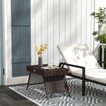 Weather-resistant folding garden table in rattan, brown 60x41x41 Cm