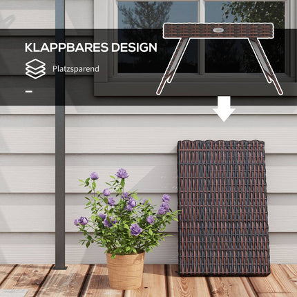 Weather-resistant folding garden table in rattan, brown 60x41x41 Cm