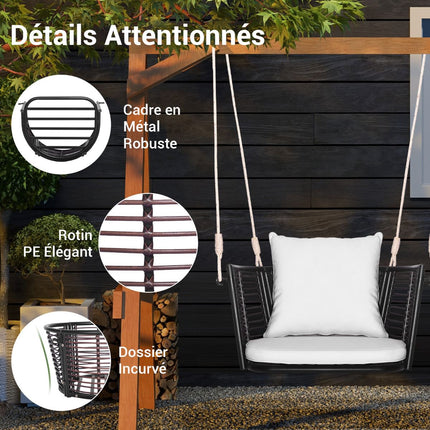 Rattan Hanging Chair, 180 kg, Cushion, Metal Frame