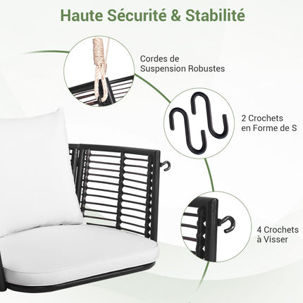 Rattan Hanging Chair, 180 kg, Cushion, Metal Frame