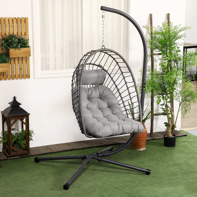 Rattan hanging chair with cushion - indoor/outdoor use