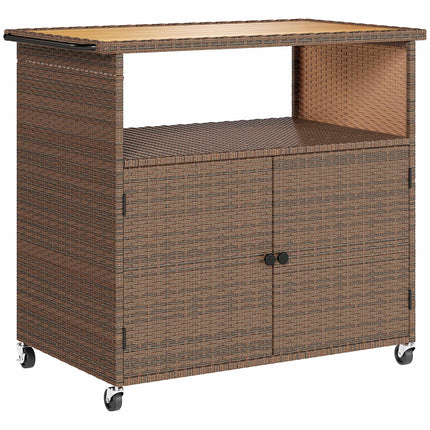 Rattan Kitchen Cart with Eucalyptus Top and Wheels