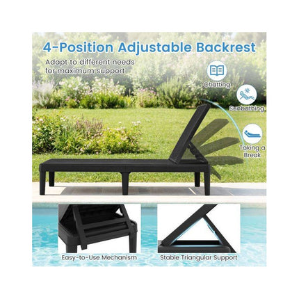 Rattan-Look Sun Lounger with 4-Position Backrest, Black, Up to 150 kg