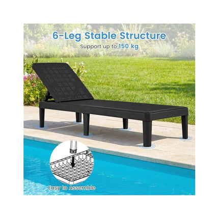 Rattan-Look Sun Lounger with 4-Position Backrest, Black, Up to 150 kg