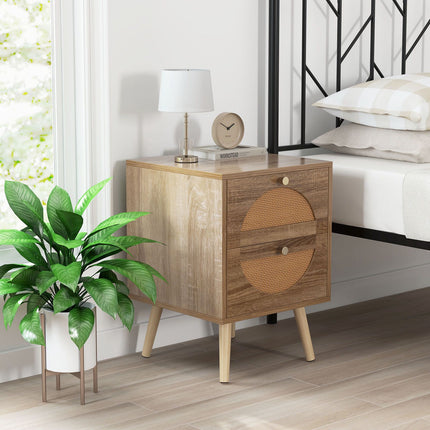 Rattan Nightstand Set, 2 Drawers, Natural, 2-Piece
