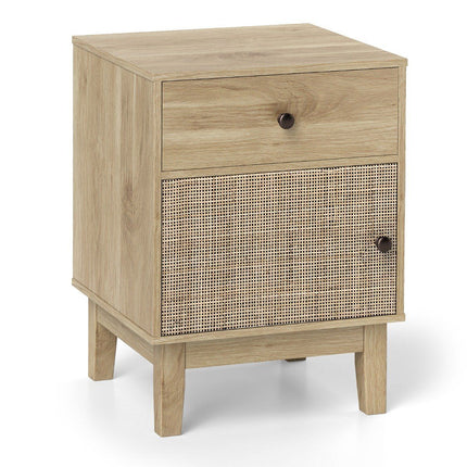 Rattan Nightstand with Drawer & Cabinet – Boho Style