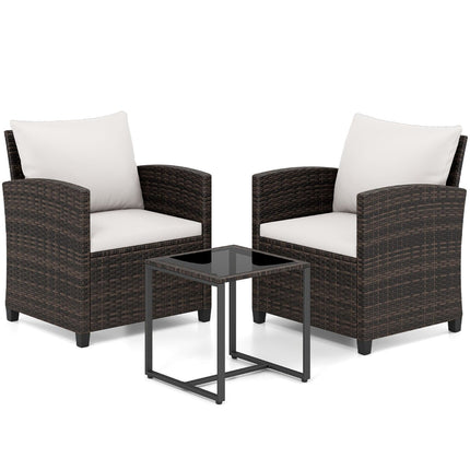 Rattan Outdoor Balcony Set with Cushions and Glass Table