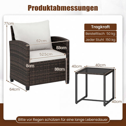 Rattan Outdoor Balcony Set with Cushions and Glass Table