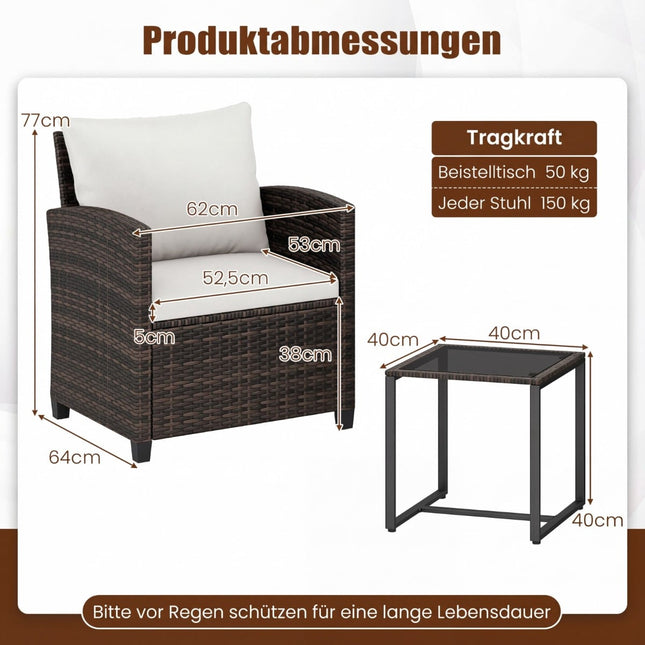 Rattan Outdoor Balcony Set with Cushions and Glass Table