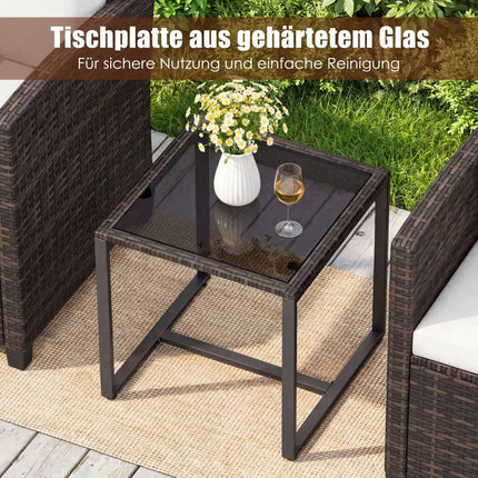 Rattan Outdoor Balcony Set with Cushions and Glass Table