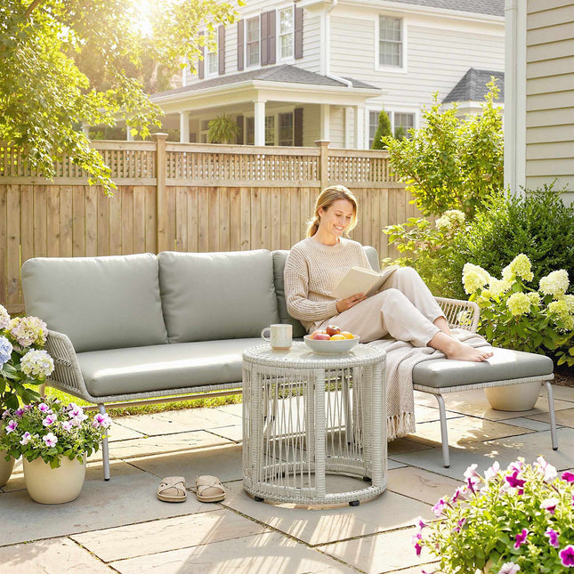 Rattan Outdoor Furniture Set, Weatherproof, Light Grey