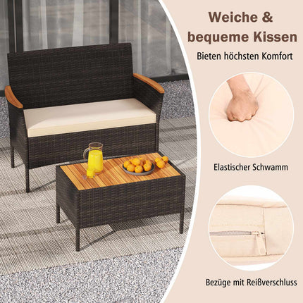 Rattan Outdoor Furniture Set with Chairs, Bench, Table & Cushions