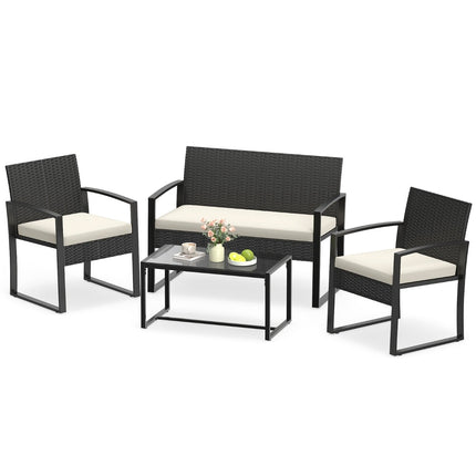 Rattan Outdoor Furniture Set with Cushions – Beige