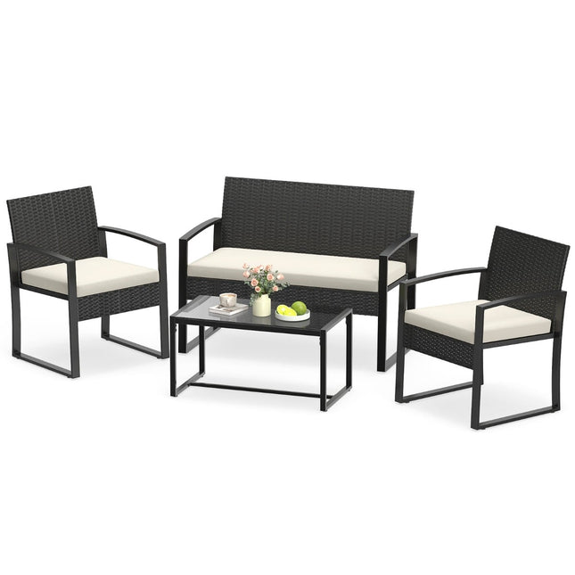 Rattan Outdoor Furniture Set with Cushions – Beige