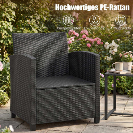 Rattan Outdoor Furniture Set with Cushions & Glass Table