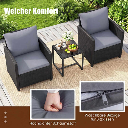 Rattan Outdoor Furniture Set with Cushions & Glass Table