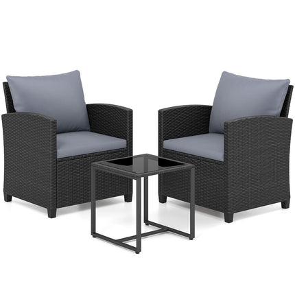 Rattan Outdoor Furniture Set with Cushions & Glass Table