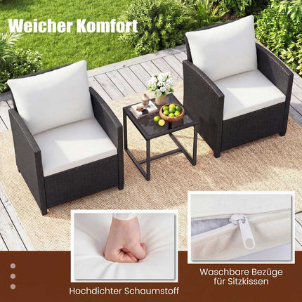 Rattan Outdoor Furniture Set with Cushions & Glass Table