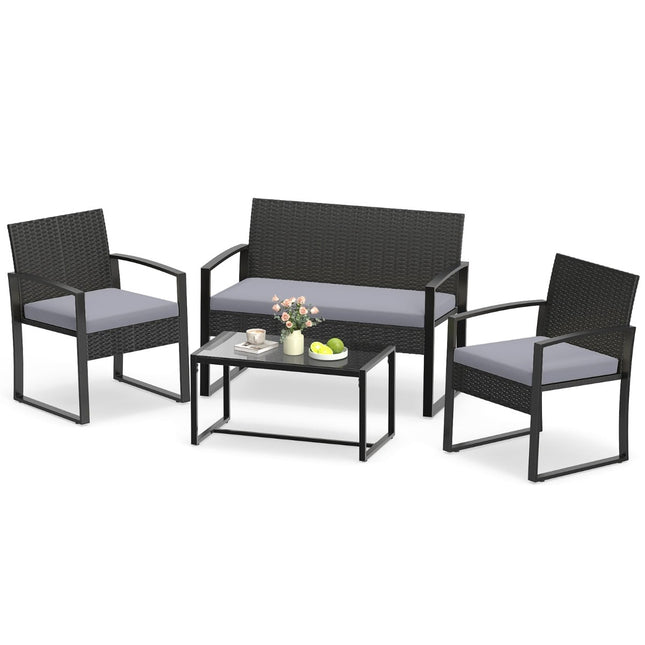 Rattan Outdoor Furniture Set with Cushions – Grey
