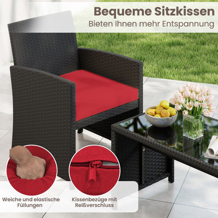 Rattan Outdoor Furniture Set with Cushions – Red