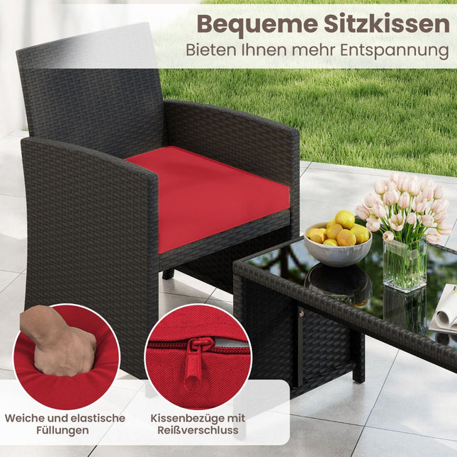 Rattan Outdoor Furniture Set with Cushions – Red