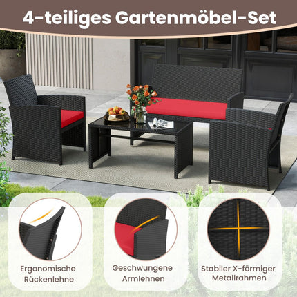 Rattan Outdoor Furniture Set with Cushions – Red
