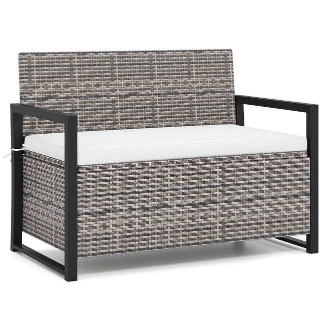 Rattan Outdoor Storage Bench with Cushion, 360kg Capacity