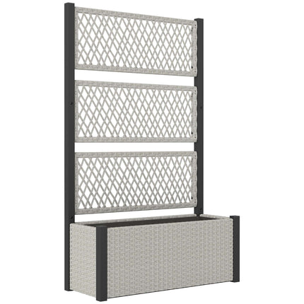Rattan Raised Planter with Trellis, 90x35x148cm, Grey