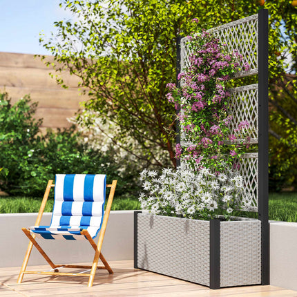 Rattan Raised Planter with Trellis, 90x35x148cm, Grey