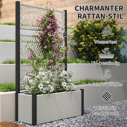Rattan Raised Planter with Trellis, 90x35x148cm, Grey