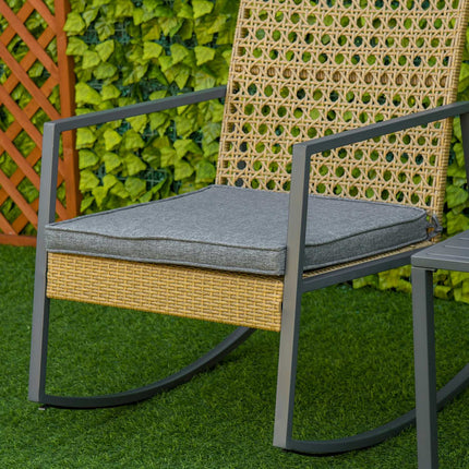 Rotting Bistro rocking chair set, 2 chairs & table, cushions