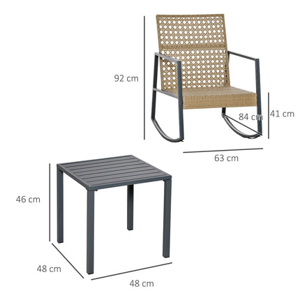 Rotting Bistro rocking chair set, 2 chairs & table, cushions